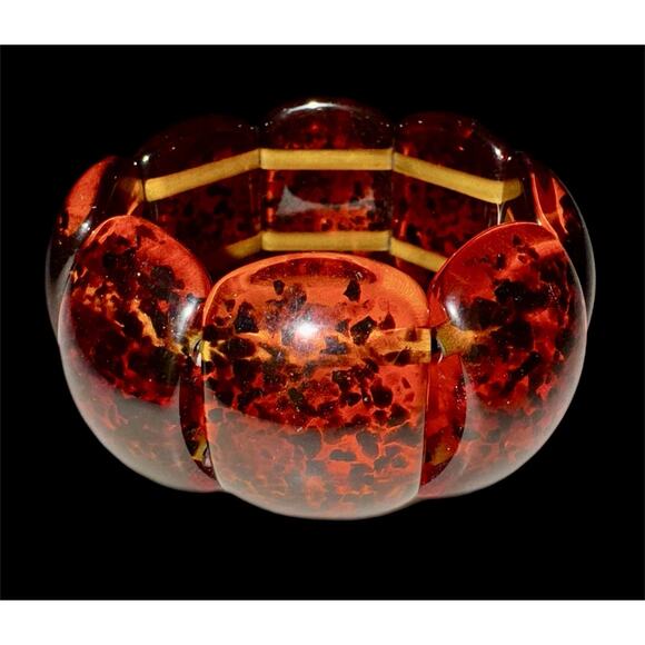 Sobral Amber RJ Efeitors Jackie Brazil Amber Confetti Resin Stretch Bracelet - Picture 6 of 10